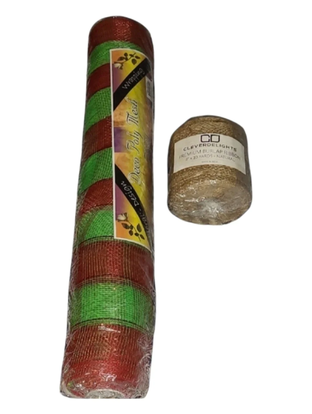 Deco Poly Mesh Roll And Burlap Ribbon Roll Both New